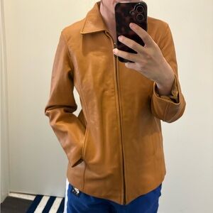 Italian leather brand new zip front sleek leather jacket